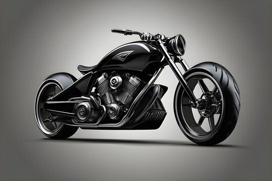 motorcycle on black background, modern black motorbike with dark background