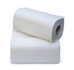 Long and large tissue paper rolls in stack isolated on white background with clipping path. and shadow in png file format