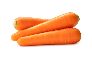 Fresh orange carrots in stack isolated on white background with clipping path. Close up of healthy vegetable root