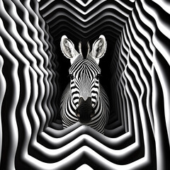Zebra in 3D optical illusion background