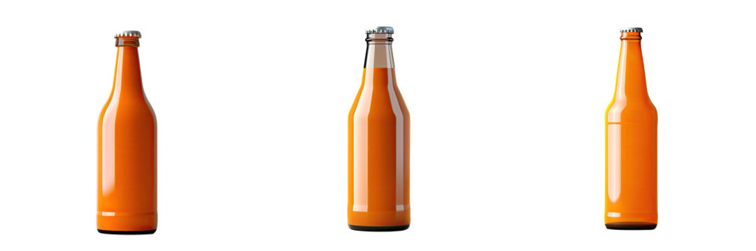 New design for blank bottle made of glass or ceramic Old beer bottle in orange color isolated on transparent background Packaging for a product with original shape a mock up available for y