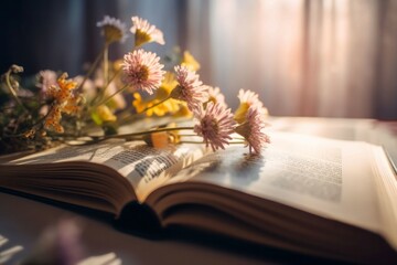 Flowers open book. Generate Ai