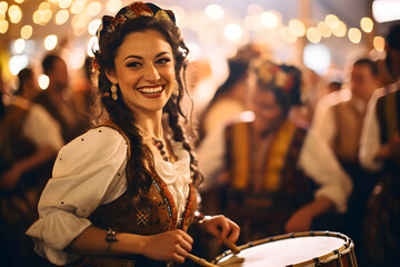 a traditional Oktoberfest woman in parade - obrazy, fototapety, plakaty
