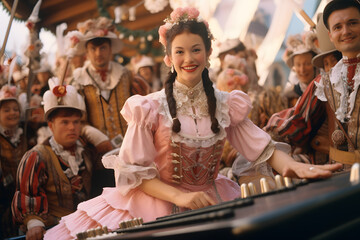 a traditional Oktoberfest woman in parade - obrazy, fototapety, plakaty