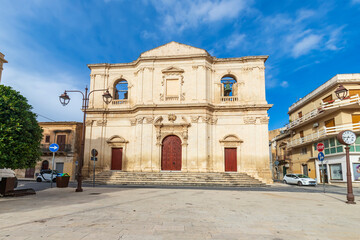 Fototapeta na wymiar travel to Italy - piazza and Chiesa del Santissimo Crocifisso (Church of the Crucifix) in Noto city in Sicily