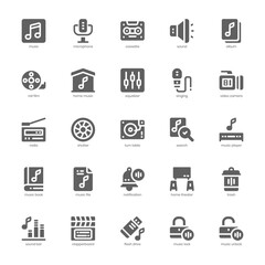 Music and Multimedia icon pack for your website, mobile, presentation, and logo design. Music and Multimedia icon glyph design. Vector graphics illustration and editable stroke.