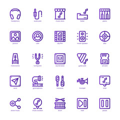 Music and Multimedia icon pack for your website, mobile, presentation, and logo design. Music and Multimedia icon basic line gradient design. Vector graphics illustration and editable stroke.