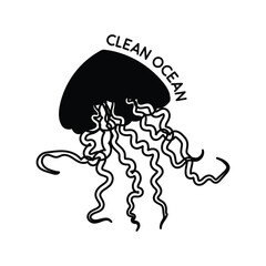 Clean ocean doodle vector outline Sticker. EPS 10 file