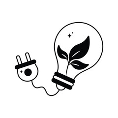 Ecological bulb doodle vector outline Sticker. EPS 10 file