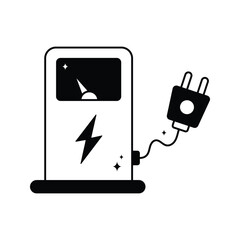 Charging station doodle vector outline Sticker. EPS 10 file