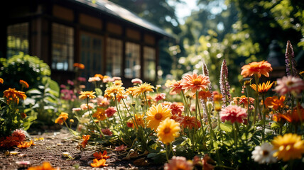 色とりどりの花が咲く野原