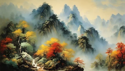 Fototapeten Mountains and forest Chinese traditional painting © Chris