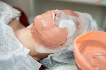 close-up of a plaster face mask at a beautician