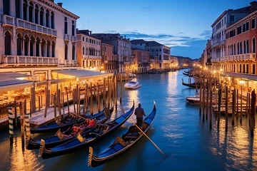Schilderijen op glas Famous grand canale from Rialto Bridge at blue hour, Venice, Italy © Fabio