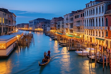 Fototapeta na wymiar Famous grand canale from Rialto Bridge at blue hour, Venice, Italy
