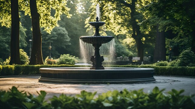 Fountain in park made with Ai generative technology, Property is fictional
