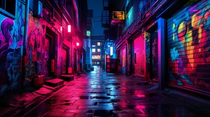 Neon-lit alleyway made with Ai generative technology, Property is fictional