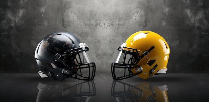 a football is shown with two helmets on top of it