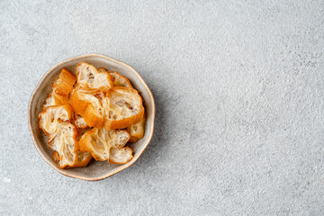 Youtiao or Yu Char Kway is a long golden-brown deep-fried strip of wheat flour dough of Chinese origin
