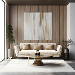 Elegance of minimalism of a living room featuring sleek furniture, neutral tones, and strategic lighting, creating a serene and stylish atmosphere. AI generated