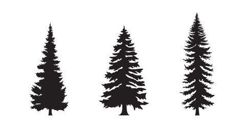 set of fir tree silhouette isolated vector illustration