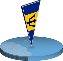 Barbados flag and map in isometry - obrazy, fototapety, plakaty