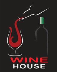 Winehouse bottle and glass logo design template vector inspiration on black background