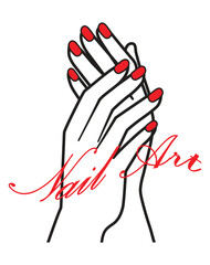 Nail polish and manicure logo design with woman nice nails icon and creative vector design concept