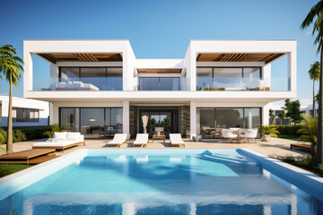 Obraz premium Newly built villa in modern style. Generative AI.