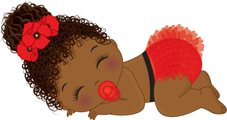 Vector African American Baby Girl Wearing Red Ruffled Diaper