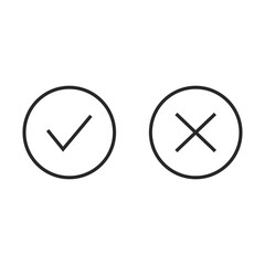 Checkmark / check, x or approve & deny line art vector icon for apps and websites.