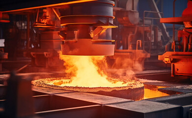 Molten metal in steel production process. Metallurgy industry background illustration.