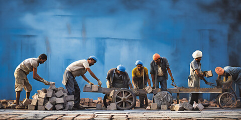 Ethnic workers working on a construction site