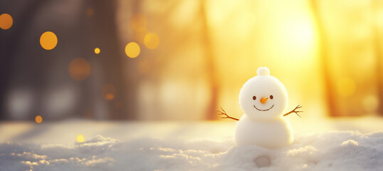 Cute smiling snowman wearing winter clothing in the snow