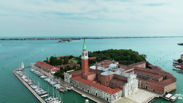 Aerial view of San Giorgio Maggiore Island in Venice, Italy