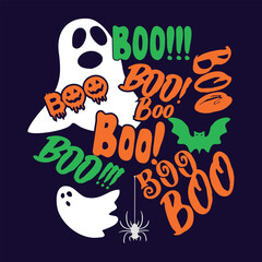 Ghost Boo. Funny Halloween T-shirt Template 