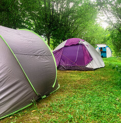 Tents installed in the campsite in summer