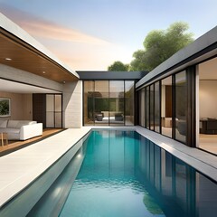 A Luxury Custom Built house with backyard pool.AI generated
