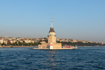 Fototapeta premium The Maiden's Tower, is a historical tower built on a small islet in the Bosphorus, with a rich history ranging from a defensive fortress to a lighthouse.