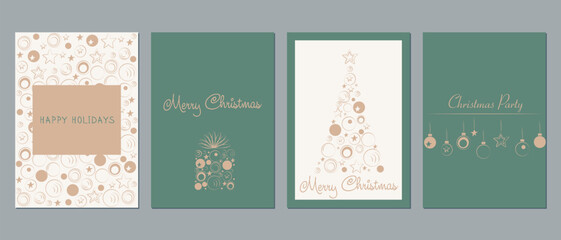 A set of postcards. Christmas card. Christmas tree, Christmas tree decoration, Christmas gift. Postcard for various occasions