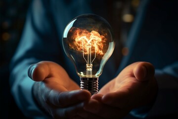 Hand with luminous bulb symbolizes business innovation and visionary thinking Generative AI