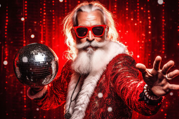 man santa holiday celebration red party christmas fun glasses hat trendy. Generative AI. - obrazy, fototapety, plakaty