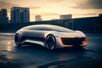 futuristic electric car drive futuristic city_warm