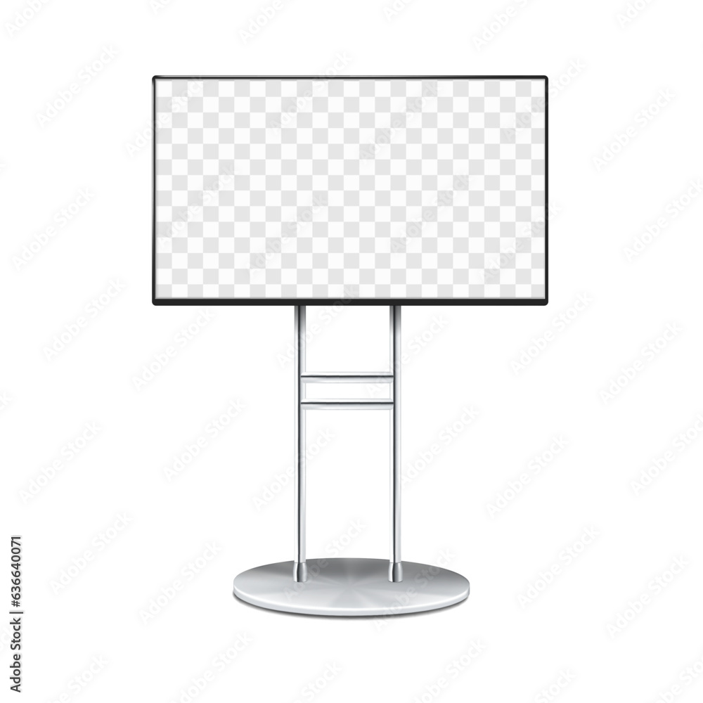 Wall mural digital video banner with transparent screen vector mock-up. promotional lcd display stand realistic
