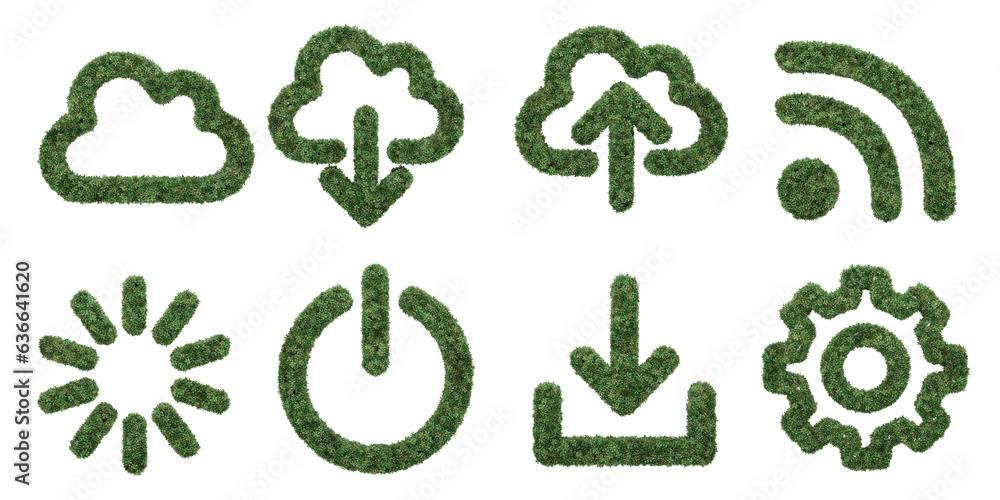 Aufkleber garden bush in technology icon shape. 3d rendering of isolated objects.