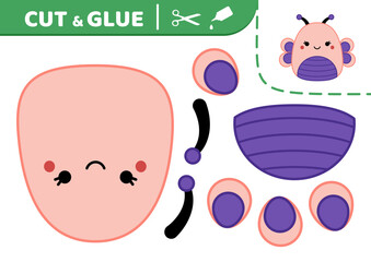 Butterfly. Squishmallow. Cut and glue. Applique. Paper game Butterfly Kawaii vector
