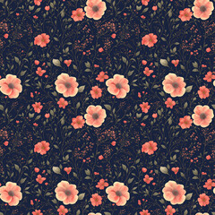 Wildflowers and leaves seamless pattern on dark background. Colorful flowers with watercolor of Wildflowers. Seamless floral pattern, Floral template Illustration. Wallpaper pattern.