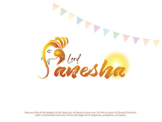 Hindi Typography of Ganesh Chaturthi and Ganesa Illustration 