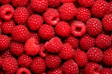 Top view close up of raspberries.