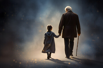 A grandparent and grandchild walking hand in hand